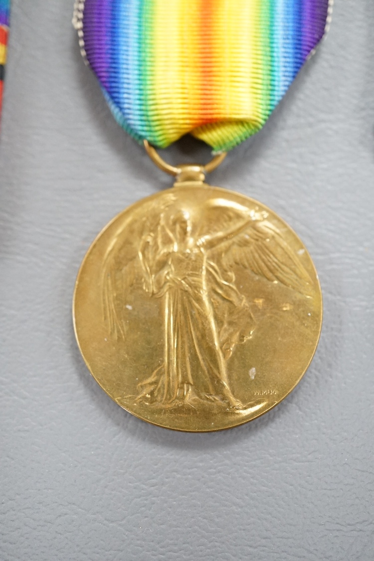 A First World War medal group to M2-048051 Pte. R.J. Million. R.A.S.C., comprising a medal trio with the Meritorious Service medal, together with a together with an unrelated medal ribbon bar. Condition - fair to good.